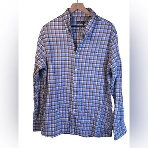 Fish Hippie Men's Blue and Brown Checkered Shirt Button Down Size Large